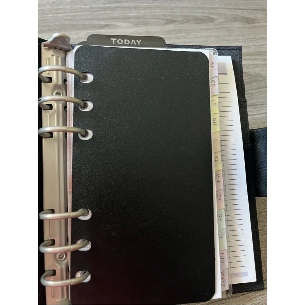 DAY-TIMER Black Striped Vinyl 6-Ring Organizer Binder Planner Cover Snap Close